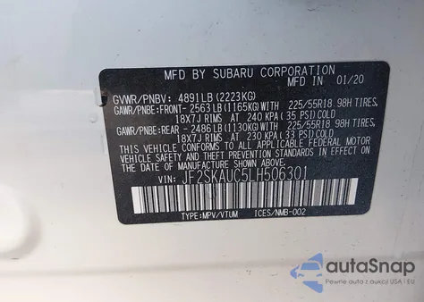 2020 Subaru Forester Limited from USA, damaged, VIN JF2SKAUC5LH506301